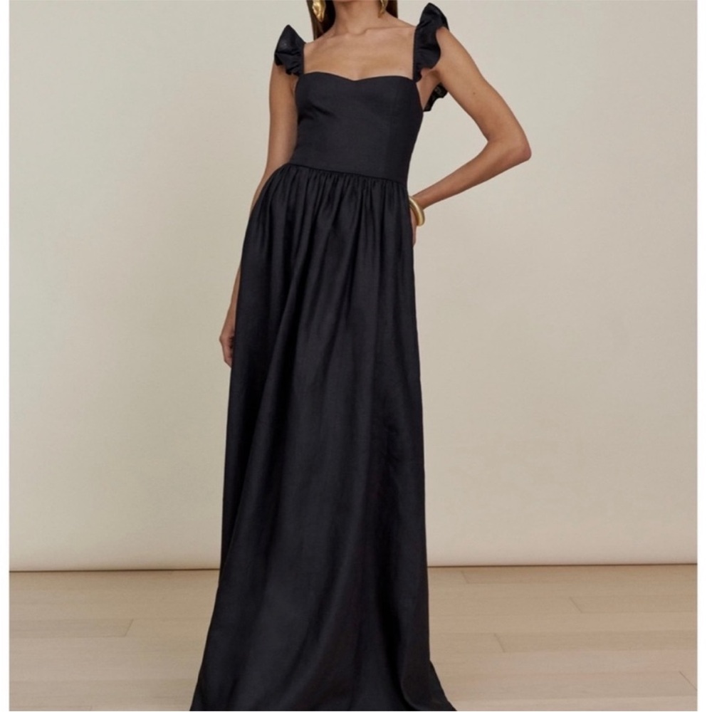 Reformation Black Sleeveless Square Neck Maxi Gown